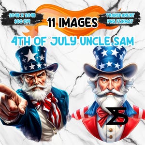 Watercolor 4Th Of July Uncle Sam PNG Image on transparent background, digital Sticker/Scrappbooking, commercial use,