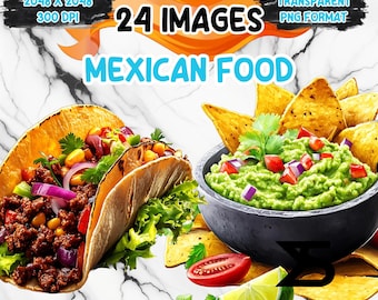 透明な背景の水彩画メキシコ料理PNG画像、メキシコのクリップアートバンドル、商用利用、デジタルダウンロード、即時ダウンロード