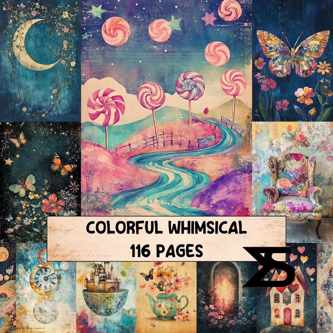 Colorful Whimsical Vintage Junk Journal Kit for Collage and Mixed Media ...