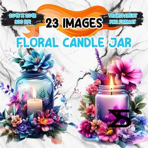 Watercolor Floral Candle Jar PNG Image on transparent background, digital Sticker/Scrappbooking , commercial use, instant digital download