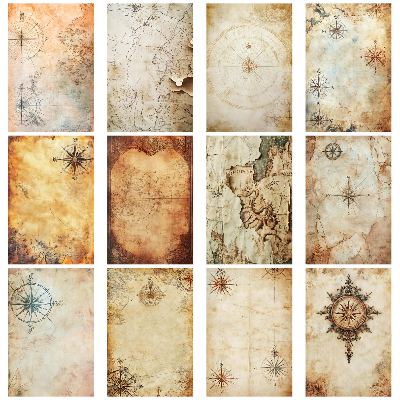 Paper Pattern Cartography Ancient Maps Vintage Junk Journal Kit With Old World Map Ephemera ...
