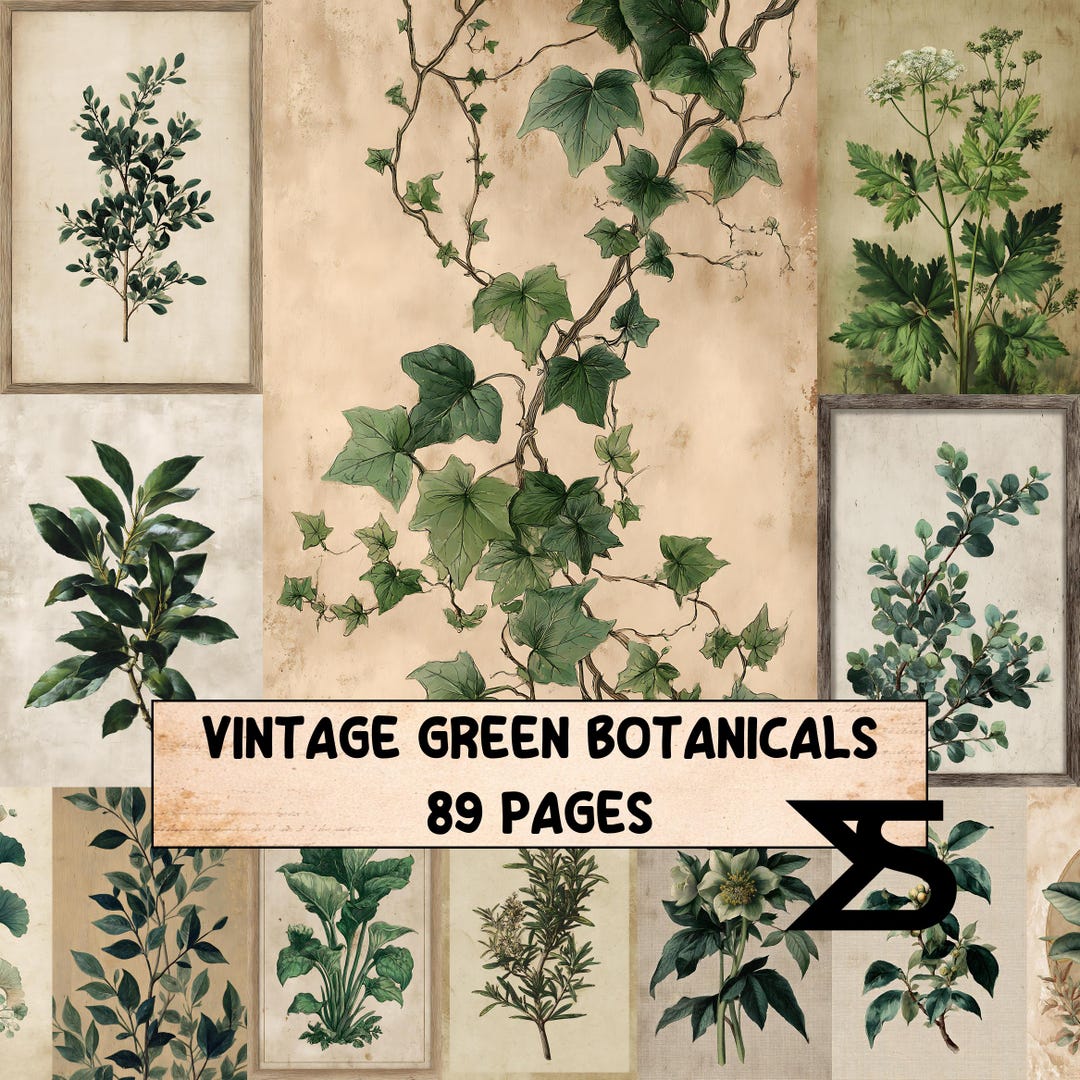 Vintage Green Botanicals Vintage Ephemera Junk Journal Kit Printable ...