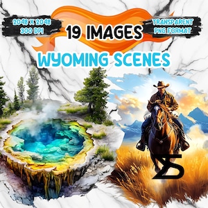 Watercolor Wyoming scenes PNG Image, Wyoming Clipart bundle, commercial use, digital download, instant download