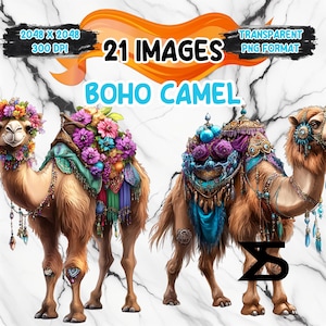 Immagine PNG acquerello Boho Camel su sfondo trasparente, adesivo digitale/Scrapbooking, uso commerciale, download digitale istantaneo