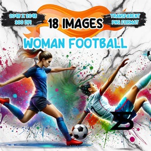 18 aquarel vrouw voetballer clipart, vrouw voetbal clipart, clipart bundel, commercieel gebruik, digitale download, instant download