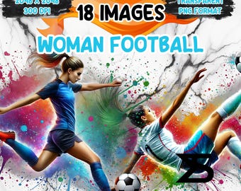 18 Watercolor woman football player Clipart , woman  soccer clipart, Clipart bundle, commercial use, digital download, instant download