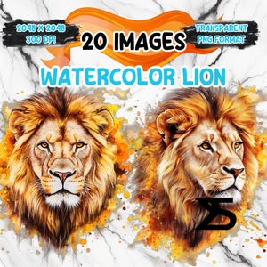 Imagen PNG de león en acuarela sobre fondo transparente, calcomanía digital para scrapbooking, uso comercial, descarga digital instantánea
