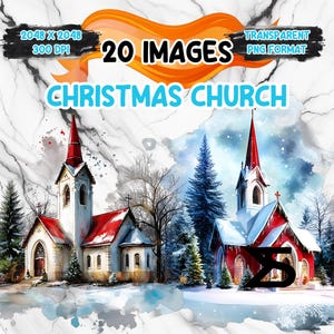 Watercolor christmas church, christmas church Clipart bundle, commercial use, digital download, instant download