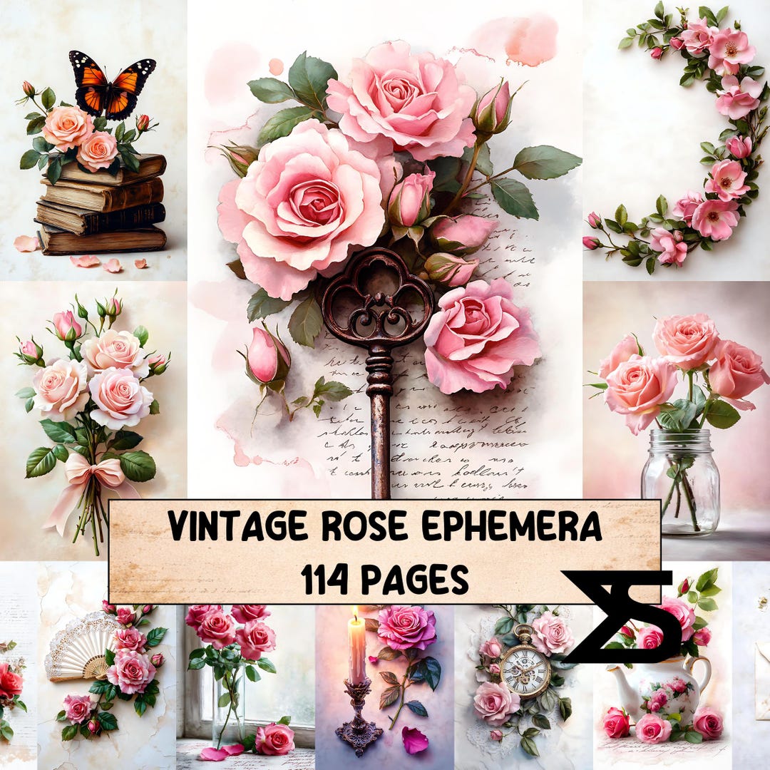 Vintage Rose Ephemera Shabby Chic Junk Journal Ephemera Pack for ...