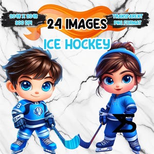24 aquarel cartoon ijshockey, ijshockey clipart bundel, commercieel gebruik, digitale download, instant download