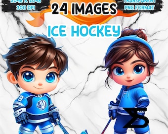 24 Watercolor Cartoon ice hockey, ice hockey Clipart bundle, commercial use, digital download, instant download