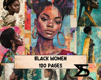 Zwarte vrouwen junk journal kit voor zwarte vrouwen vintage ephemera collage afdrukbare mixed media pagina's instant download Afro-Amerikaanse kunst