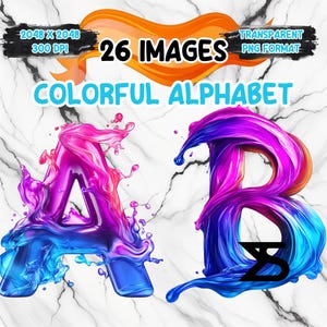 Aquarel kleurrijk alfabet PNG-afbeelding op transparante achtergrond, digitale sticker/scrapbooking, commercieel gebruik, instant digitale download