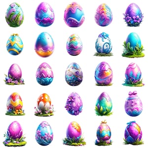 Huevo de Pascua de dibujos animados en acuarela, paquete de imágenes prediseñadas de Pascua, uso comercial, descarga digital, descarga instantánea