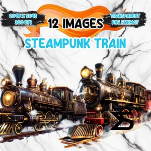 Imagen PNG de tren Steampunk de acuarela sobre fondo transparente, calcomanía digital para scrapbooking, uso comercial, descarga digital instantánea