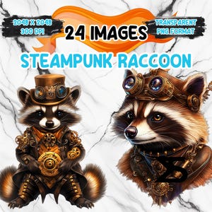 Image PNG aquarelle steampunk raton laveur sur fond transparent, sticker numérique/Scrappbooking, usage commercial, téléchargement numérique instantané