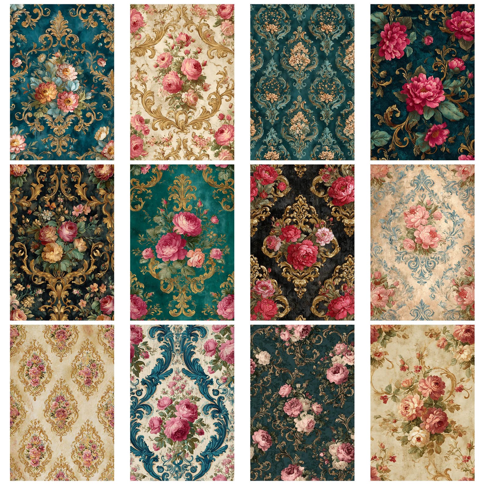 Victorian Floral Damask1 Vintage Junk Journal Kit Printable Papers ...