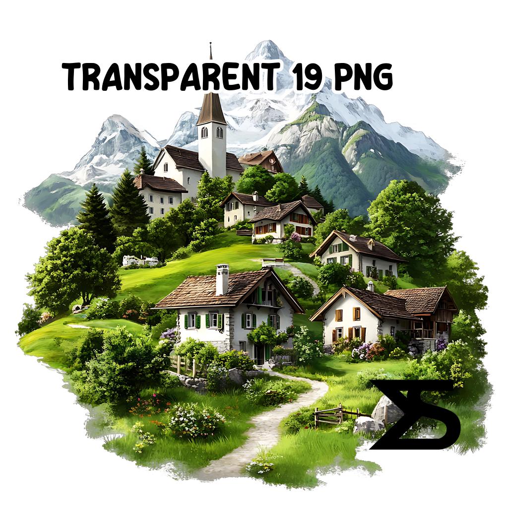 Watercolor Swiss Alps Landscape PNG Image With Transparent Background ...