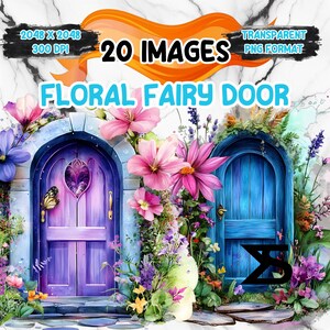 20 aquarelle florale fée porte des cliparts, fée porte des cliparts PNG, lot de cliparts, usage commercial, téléchargement numérique, téléchargement immédiat