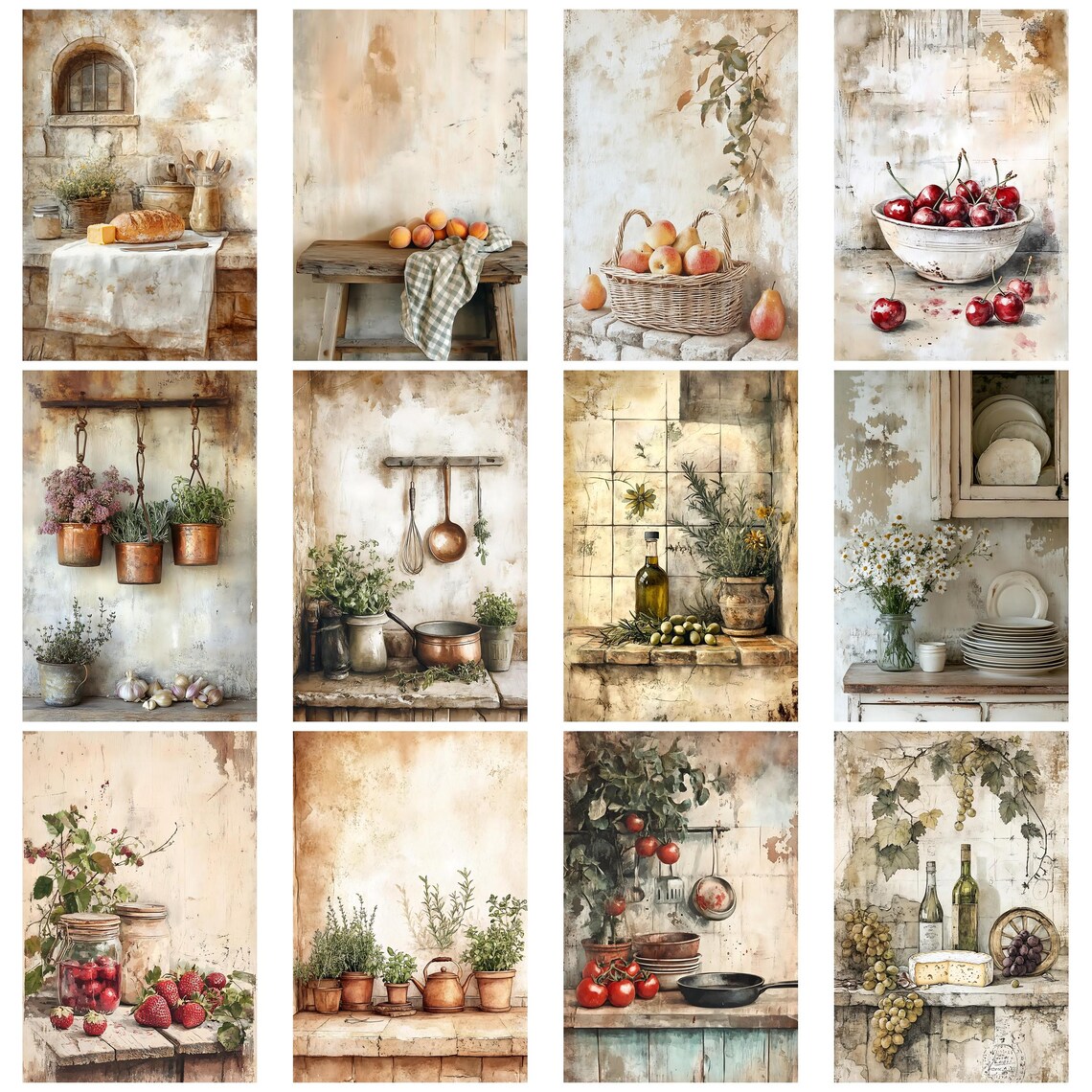 French Country Kitchen Vintage Junk Journal Ephemera Kit Farmhouse ...