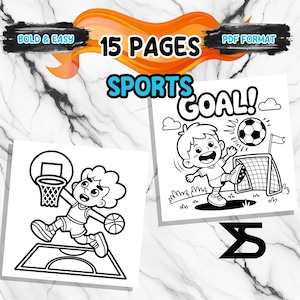 Sports Coloring Book, Printable Adult Coloring Book, coloring pages fo adult, Bold and Easy Designs, Relaxing Activity for Adults