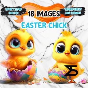 Lindo pollito de Pascua de dibujos animados en acuarela, paquete de imágenes prediseñadas de pollito de Pascua, uso comercial, descarga digital, descarga instantánea