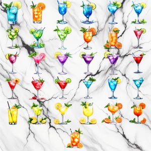 31 Watercolor cocktail Clipart , cocktail clipart PNG, Clipart bundle, commercial use, digital download, instant download
