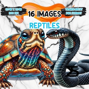 16 clipart de répteis em aquarela | Camaleão, lagarto, cobra, tartaruga, pacote de clipart, uso comercial, download digital, download instantâneo