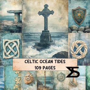 Celtic Ocean Tides keltisch ozean junk journal set mit vintage maritim ephemera papiere muscheln landkarten zum basteln und scrapbooken
