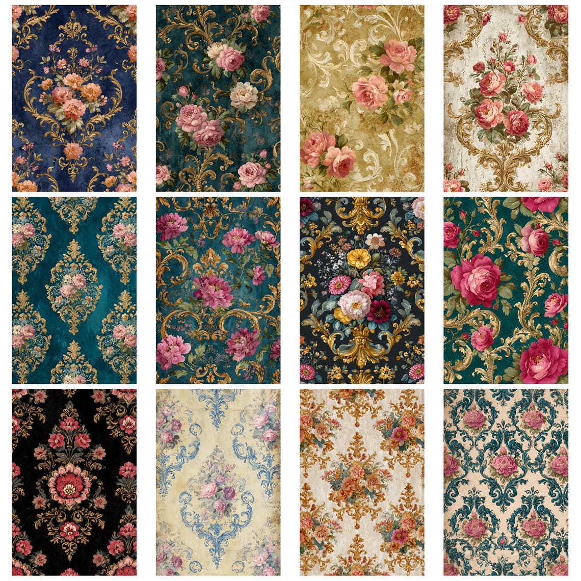 Victorian Floral Damask1 Vintage Junk Journal Kit Printable Papers ...