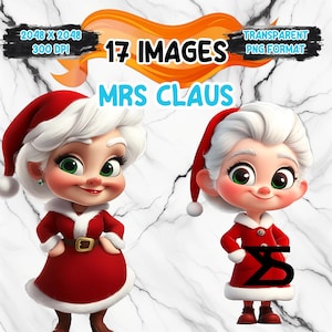 17 Dessin animé aquarelle Mme Claus, ensemble de cliparts Mme Claus, usage commercial, téléchargement numérique, téléchargement immédiat