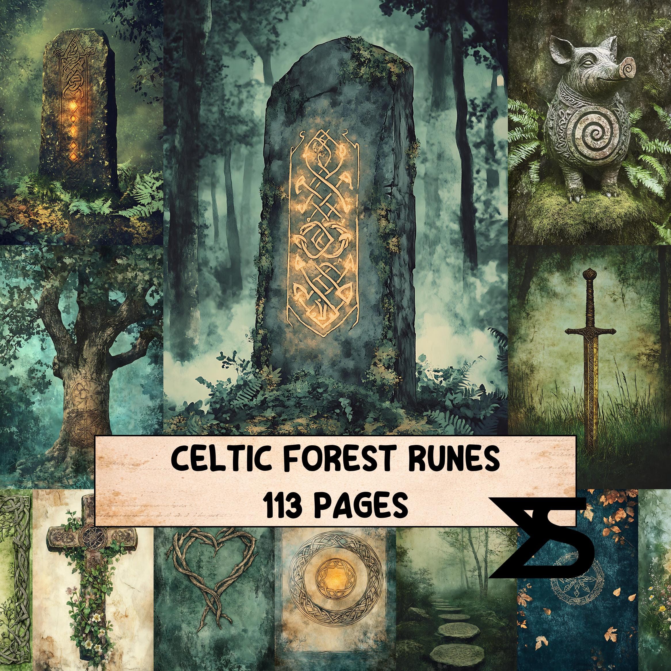 Elements Runes Poster Celtic Forest Runes Junk Journal Ephemera Pack Printable Vintage ...
