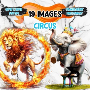 Image PNG de cirque aquarelle, lot de Clipart cirque, usage commercial, téléchargement numérique, téléchargement immédiat