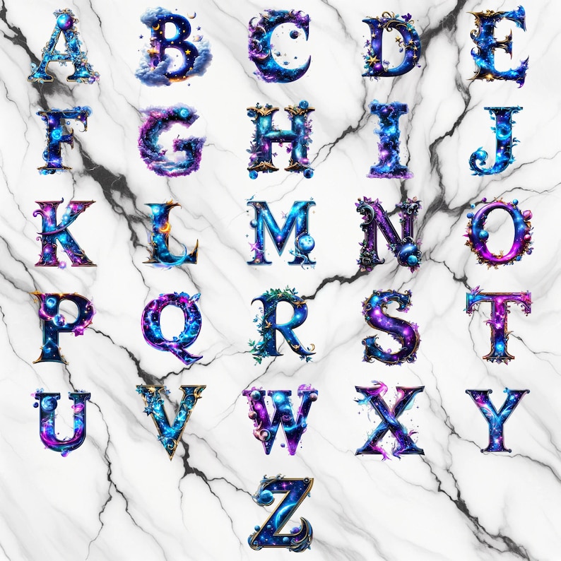 Watercolor Celestial Alphabet PNG Image on Transparent Background ...