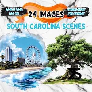 Watercolor South Carolina scenes PNG Image, South Carolina Clipart bundle, commercial use, digital download, instant download
