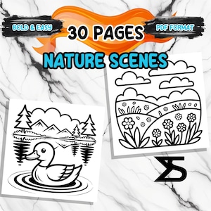 Nature scenes Coloring Book, Printable Adult Coloring Book, coloring pages fo adult, Bold and Easy Designs, Relaxing Activity for Adults