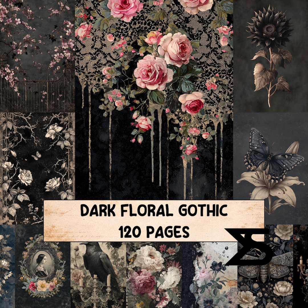 Dark Floral Gothic1 Junk Journal Kit Gothic Ephemera Printable Vintage ...