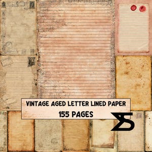 Vintage Aged Letter Lined Paper - Printable junk journal pages ephemera pack tea stained notebook inserts digital collage papers