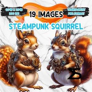Image PNG d'écureuil steampunk aquarelle sur fond transparent, sticker numérique/Scrappbooking, usage commercial, téléchargement numérique instantané