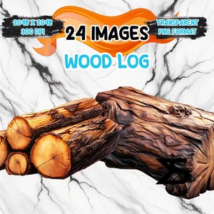 Peut inclure: Image de plusieurs bûches de bois avec des anneaux de croissance et une écorce texturée visibles. Les bûches sont un mélange de bruns clairs et foncés, avec le texte "24 IMAGES WOOD LOG" et d'autres détails.