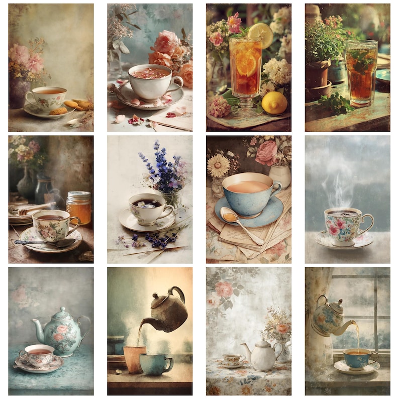 Tea Drinks Vintage Junk Journal Kit With Tea Ephemera Printable Collage ...