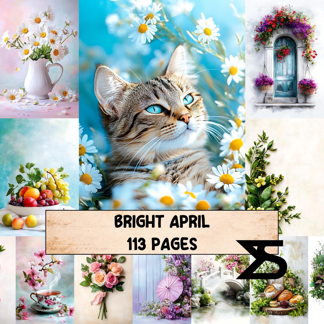 Bright April Bright April Junk Journal Kit Vintage Ephemera Papers Floral Collage ...