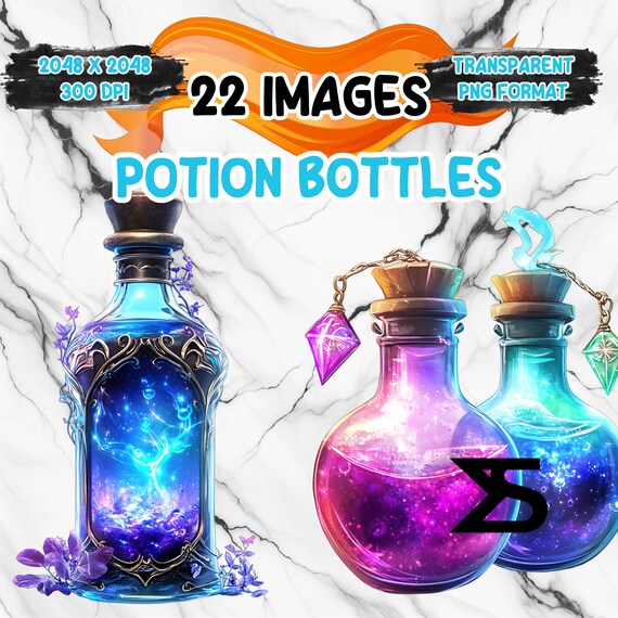 Watercolor Potion Bottles PNG Image on transparent background, digital Sticker/Scrappbooking, commercial use, instant digital download