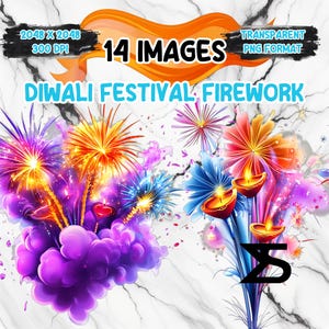 水彩画ディワリ祭花火PNG画像（透明な背景）、デジタルステッカー/スクラップブック、商用利用可、