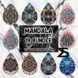 Pacchetto di design per orecchini con stampa a sublimazione Mandala, design per orecchini vuoti, download digitale istantaneo, uso commerciale, orecchini a goccia in formato PNG