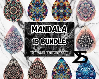 Mandala Sublimation Earring Design Bundle, Earring Blank design, Instant Digital Download, Commercial Use ,Teardrop Earring PNG