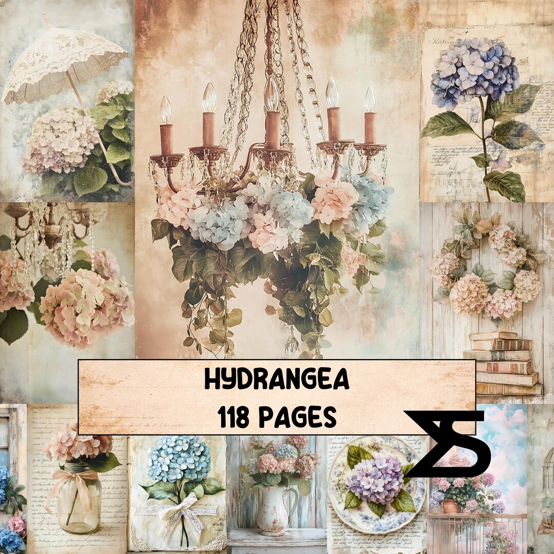 Hydrangea Vintage Junk Journal Kit With Hydrangea Ephemera Printable ...