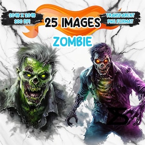 25 Watercolor Halloween Zombie Clipart , Zombie clipart PNG, Clipart bundle, commercial use, digital download, instant download