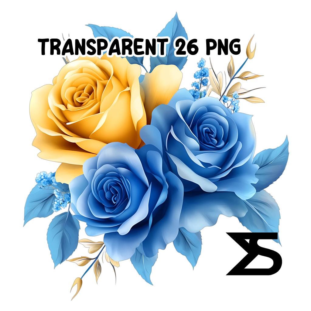 Watercolor Blue and Yellow Roses PNG Image on Transparent Background ...