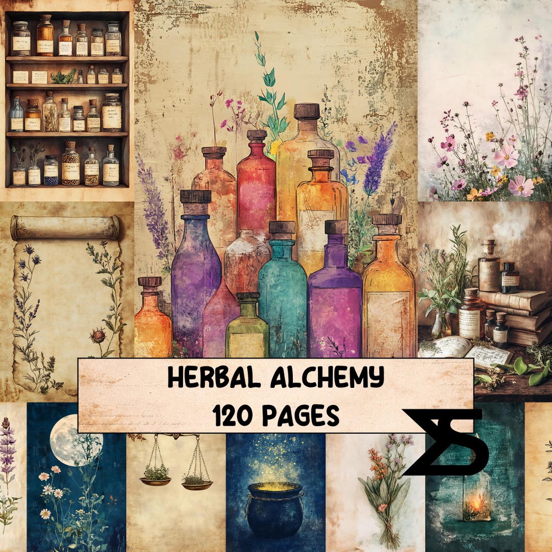 Herbal Alchemy Botanical Junk Journal Kit Vintage Ephemera Herb Labels ...